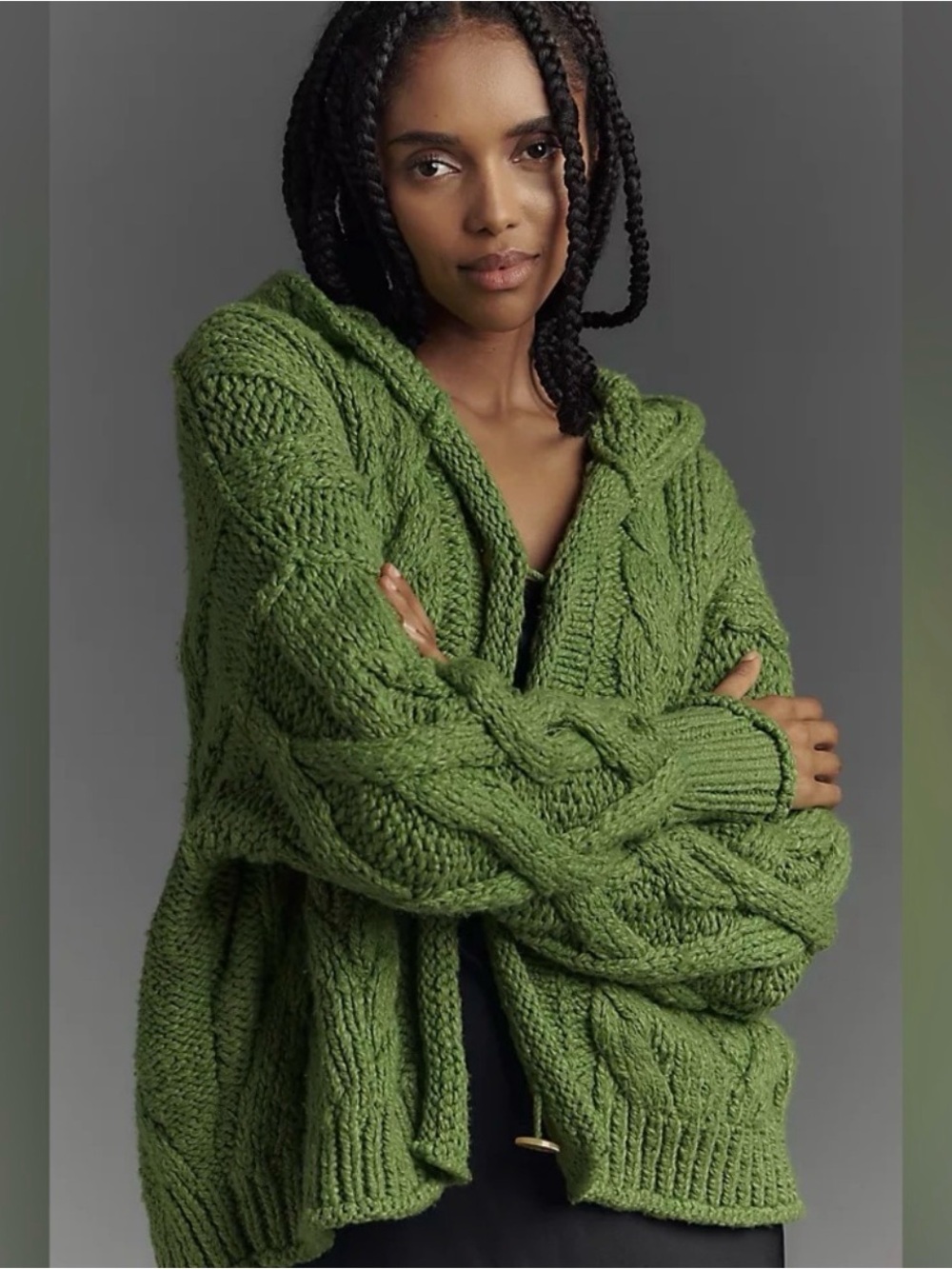 Anthropologie Pilcro Green Cable Knit Sweater with Hood - Picture 13 of 15